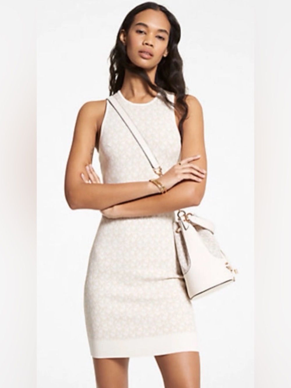 MICHAEL Michael Kors Cream Patterned Sleeveless Sheath Dress